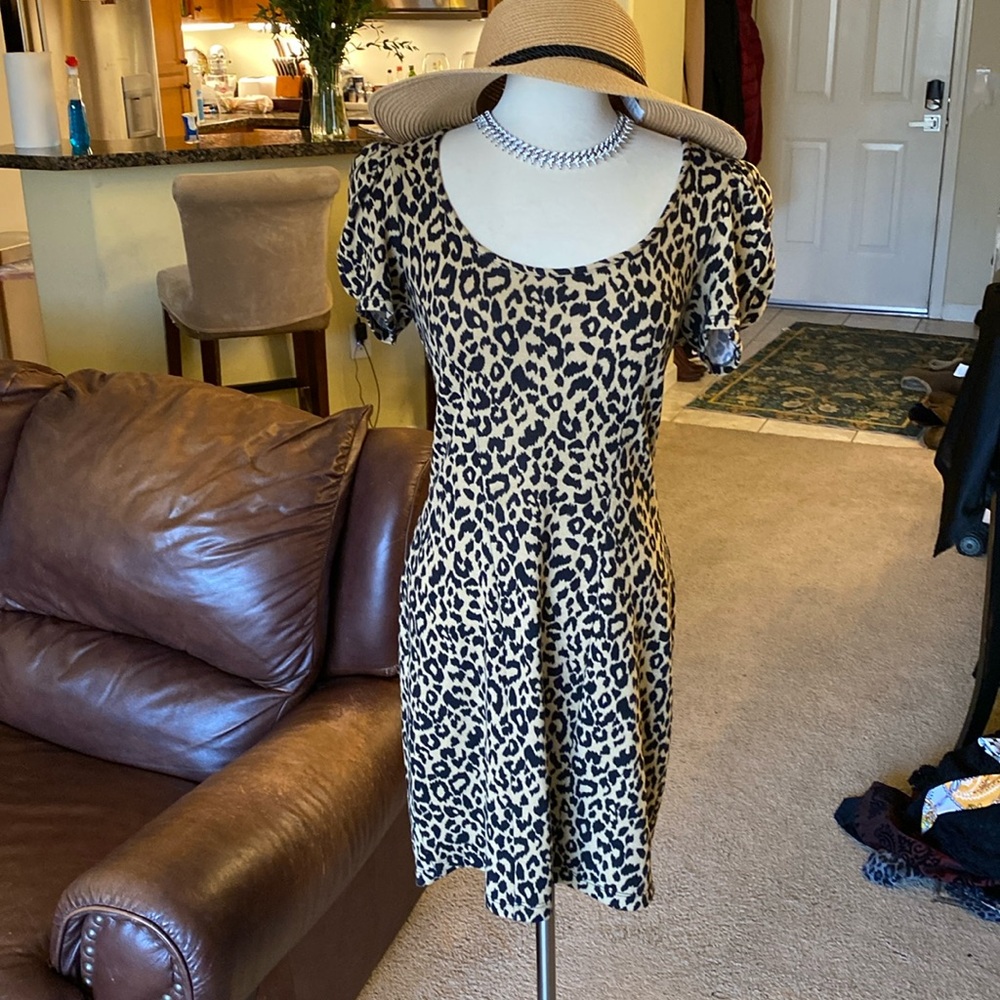 Betsy Johnson, leopard print dress tan and black, corset tie at back